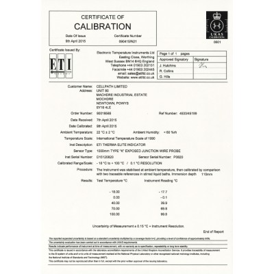 THERMA ELITE THERMOMETER & PROBE UKAS CALIBRATION CERT