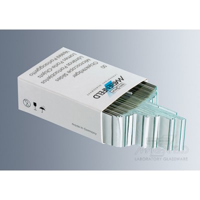Microscope slides in tropical packing - With 90° ground edges 50 boxes in a watertight aluminium bag