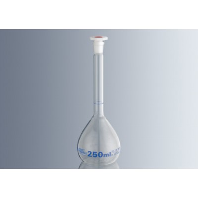 Volumetric flasks with ground joint, clear glass - Class A blue graduation